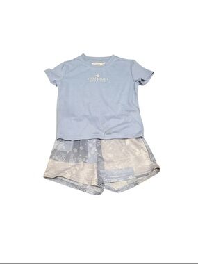 Abercrombie & Fitch Pale Blue Logo Tee with Patterned Blue Shorts